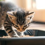 кошеня риється в наповнювачі під час привчання до лотка