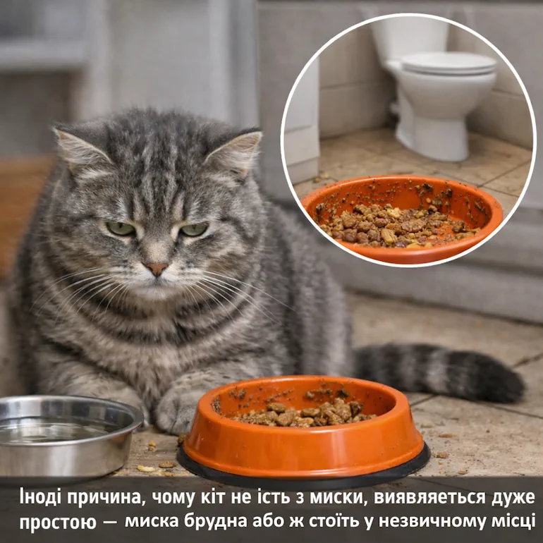 кіт не їсть через брудну миску