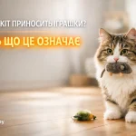 кіт приносить іграшку в зубах господарю вдома