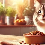 кіт біля миски з кормом на кухні
