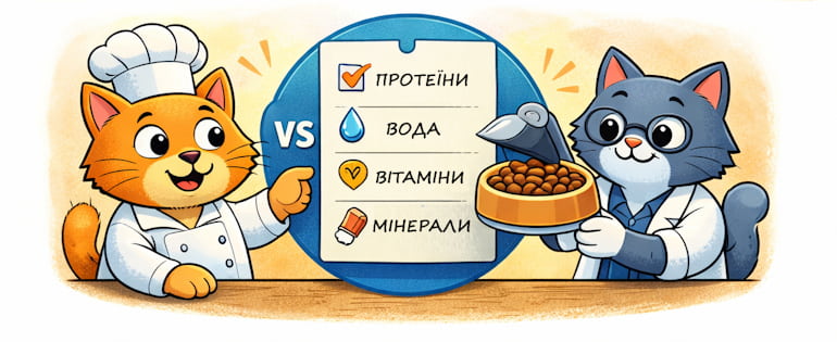 недоліки натурального харчування кота — баланс протеїнів, вітамінів і мінералів у раціоні
