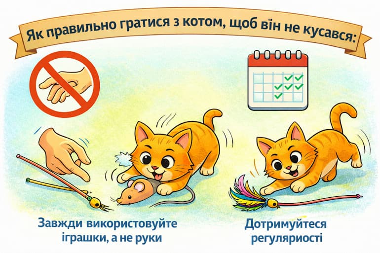 регулярна гра з котом допомагає уникнути кусання і небажаної поведінки