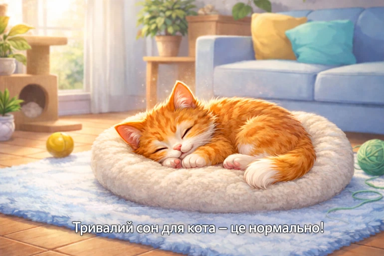 кіт спить на лежанці вдома