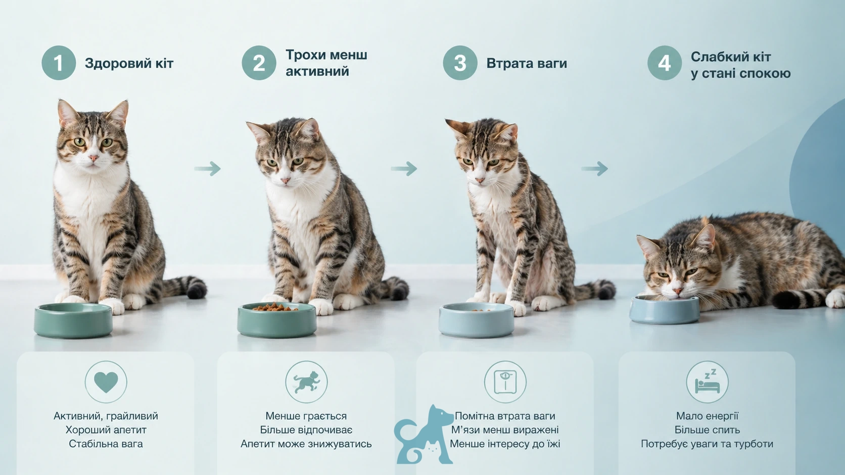погіршення стану кота симптоми глистів втрата ваги слабкість розвиток хвороби