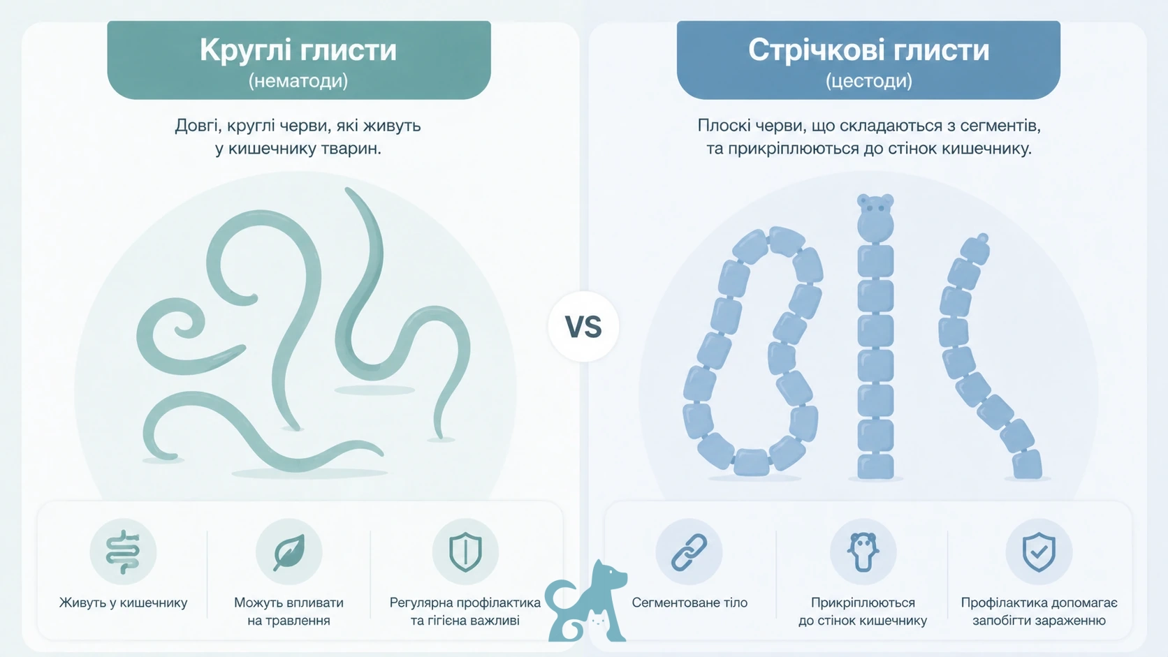 види глистів у котів круглі та стрічкові глисти нематоди цестоди порівняння