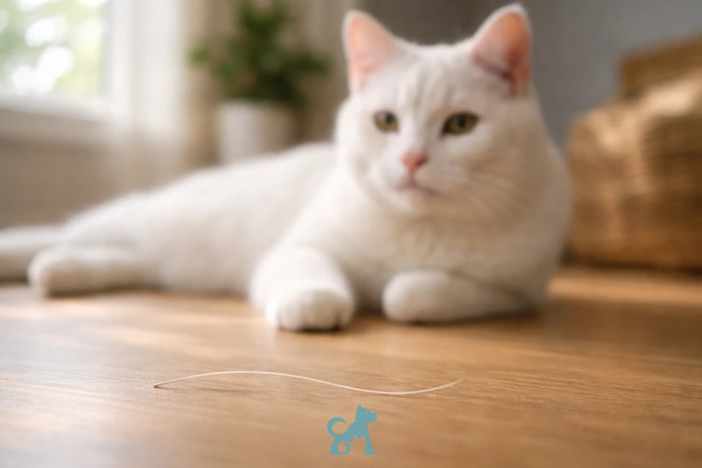 випавший вус кота на підлозі поруч з котом