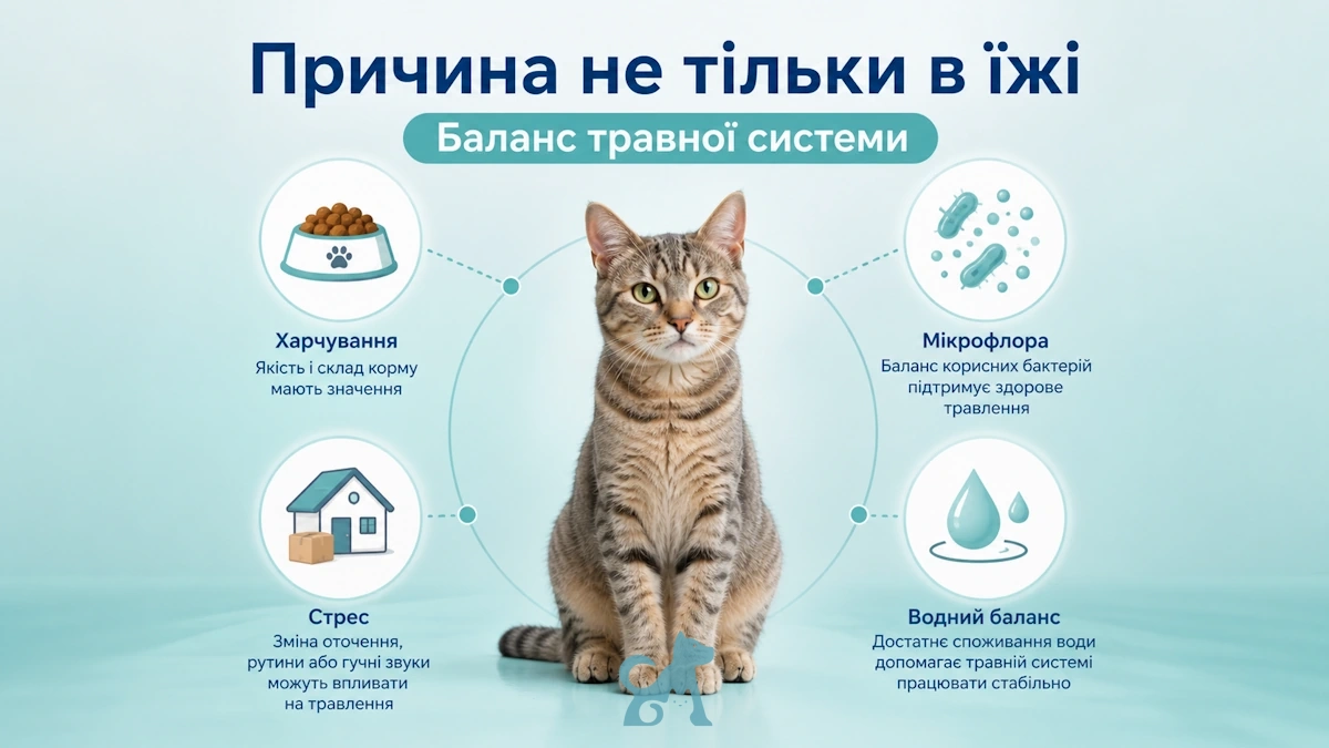 баланс травної системи кота — мікрофлора, харчування, вода і стрес впливають на травлення