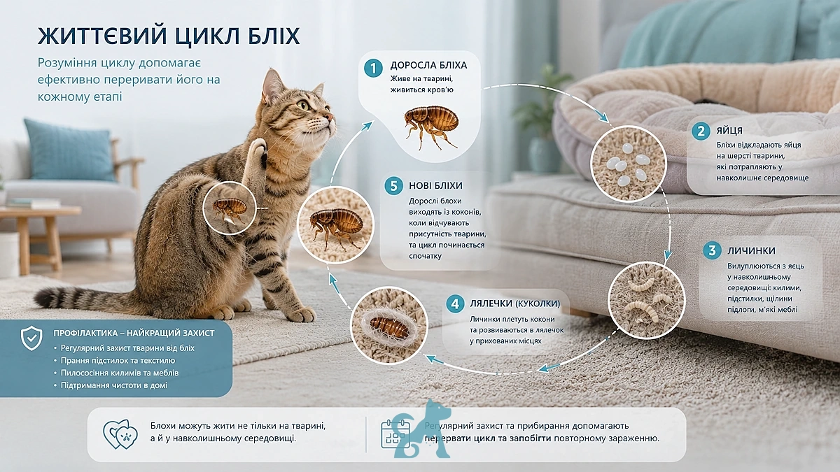 Життєвий цикл бліх у квартирі та ризики для котів