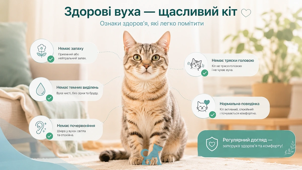 Чеклист здорових вух у кота без запаху, свербежу та виділень