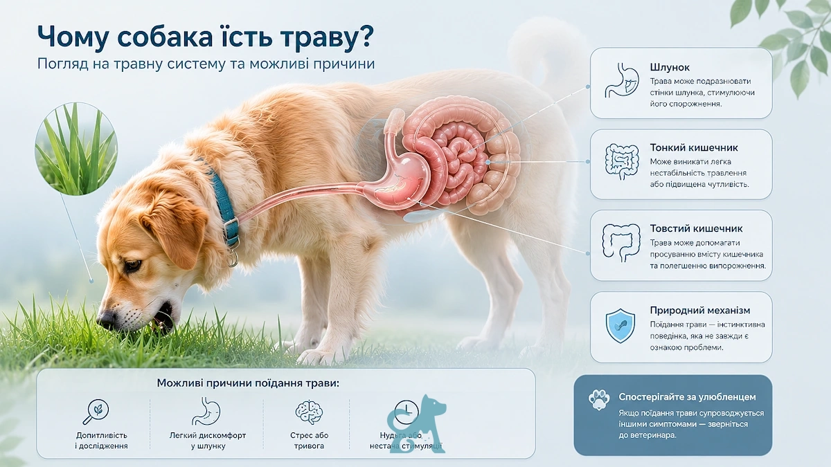 собака їсть траву — схема травної системи та пояснення роботи шлунка і кишечника