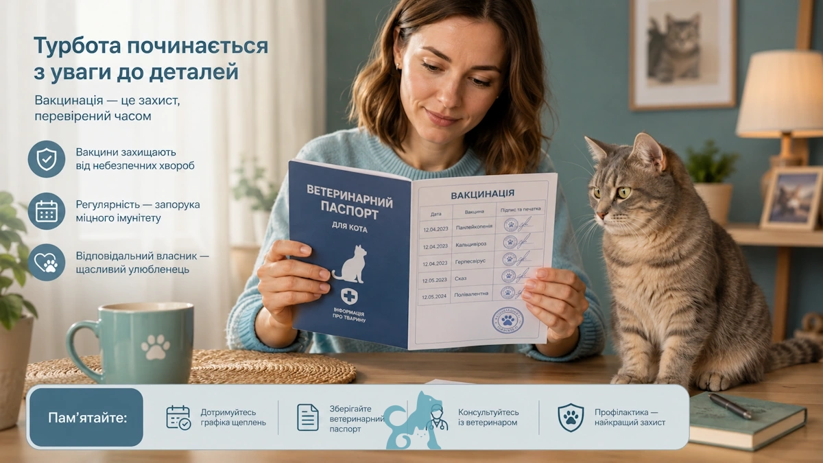 власниця перевіряє ветеринарний паспорт і вакцинацію кота