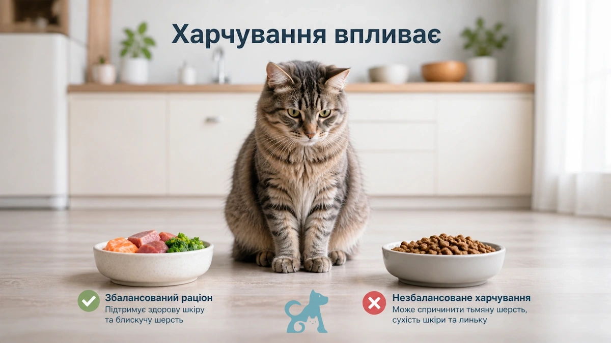 вплив харчування на шерсть кота збалансований і незбалансований раціон