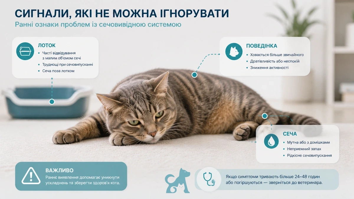 критичні симптоми сечокам’яної хвороби у кота зміни поведінки сеча лоток