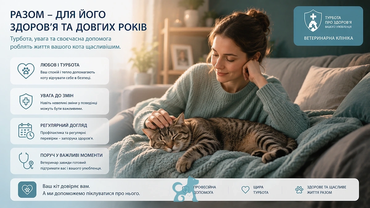 Жінка спокійно гладить кота, який відпочиває поруч на дивані