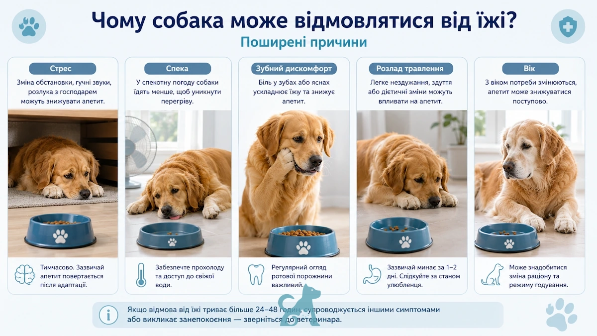 інфографіка про найпоширеніші причини втрати апетиту у собак