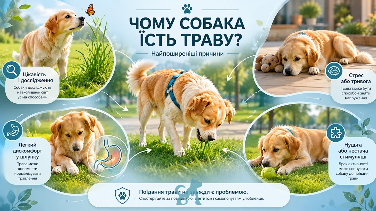 собака їсть траву в парку — основні причини такої поведінки у собак