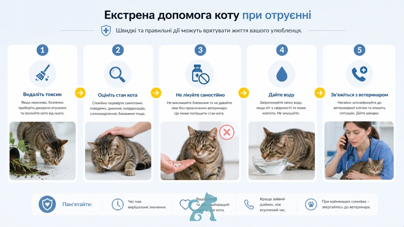 інфографіка перша допомога при отруєнні у кота покрокові дії
