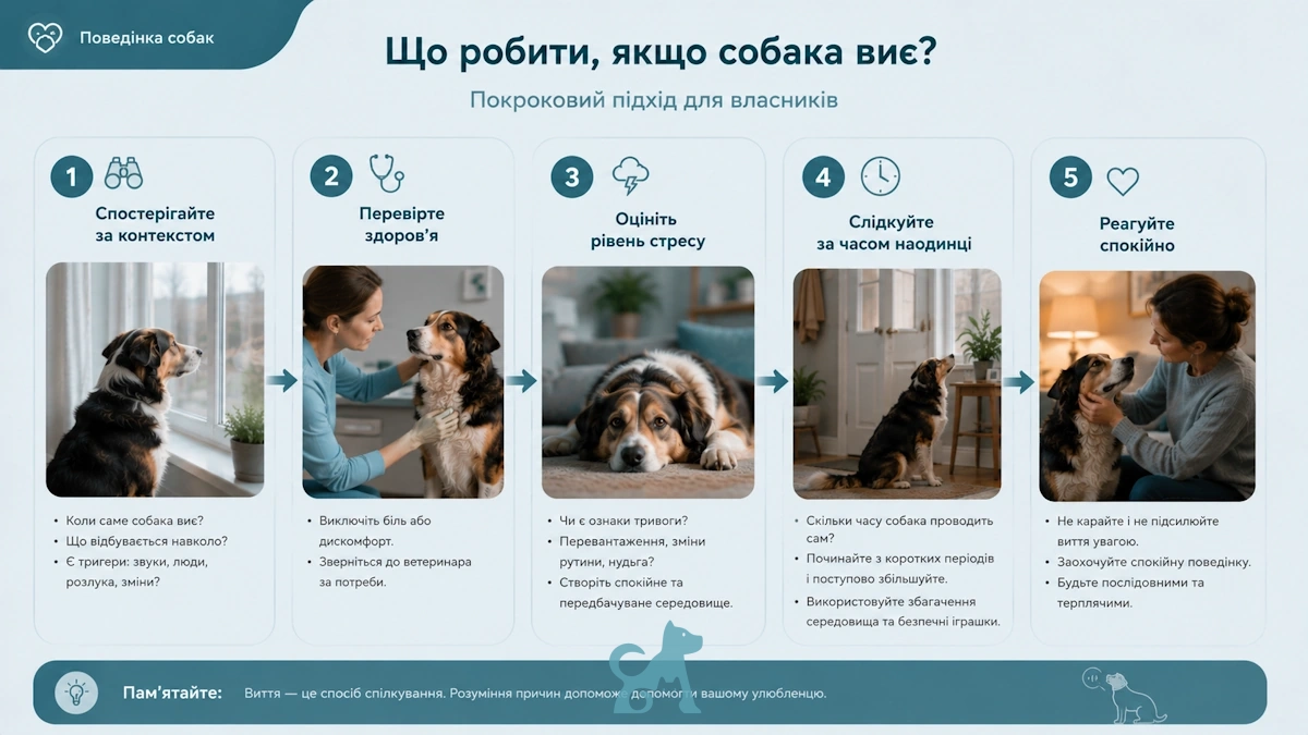 покроковий алгоритм дій для власника якщо собака виє