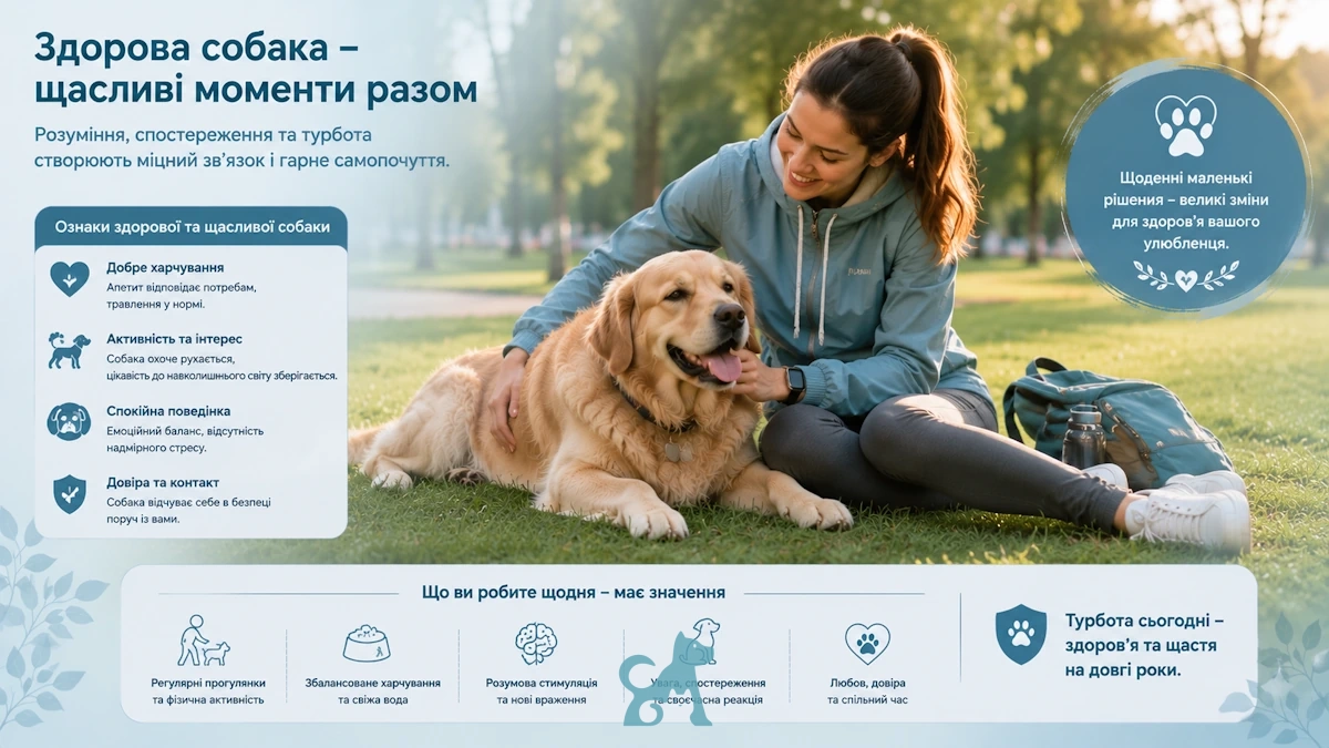 щаслива собака поруч із власницею у парку — турбота та спостереження за здоров’ям собаки