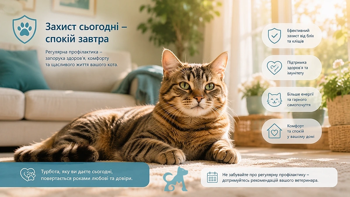 Здоровий домашній кіт після регулярної обробки від бліх і кліщів