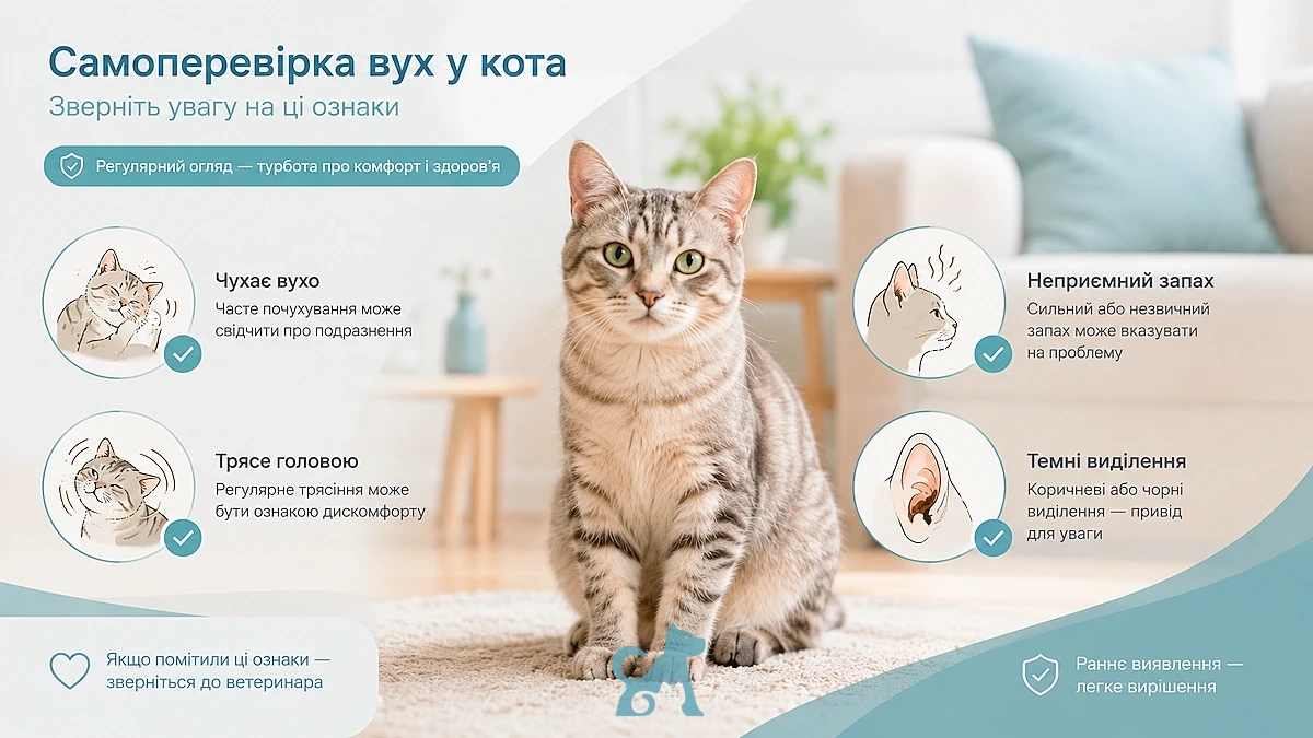 Самоперевірка симптомів проблем із вухами у кота в домашніх умовах