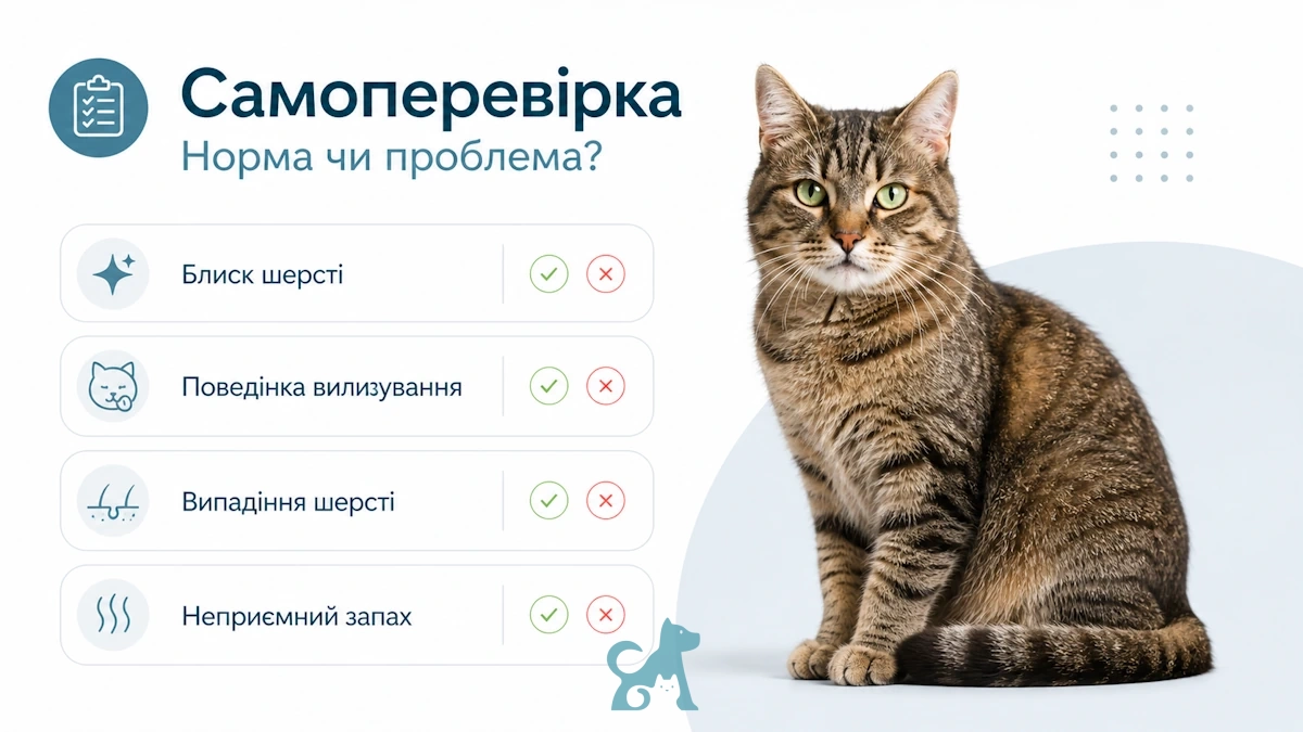 самоперевірка шерсті у кота — блиск, випадіння, вилизування і запах як ознаки стану
