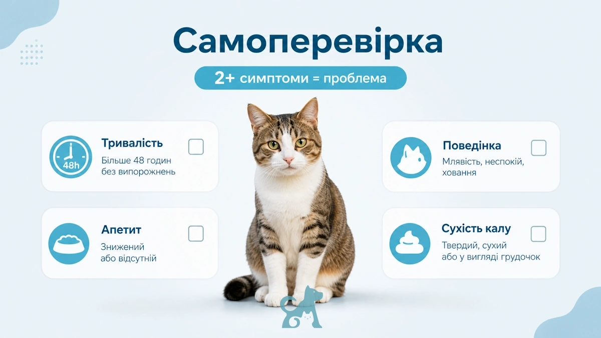 самоперевірка стану кота — симптоми проблем із травленням: тривалість, апетит, поведінка, кал