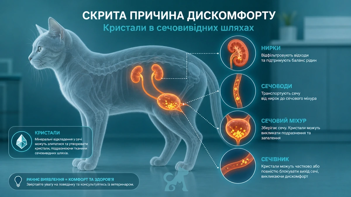 що відбувається в організмі кота при сечокам’яній хворобі кристали сечовидільна система