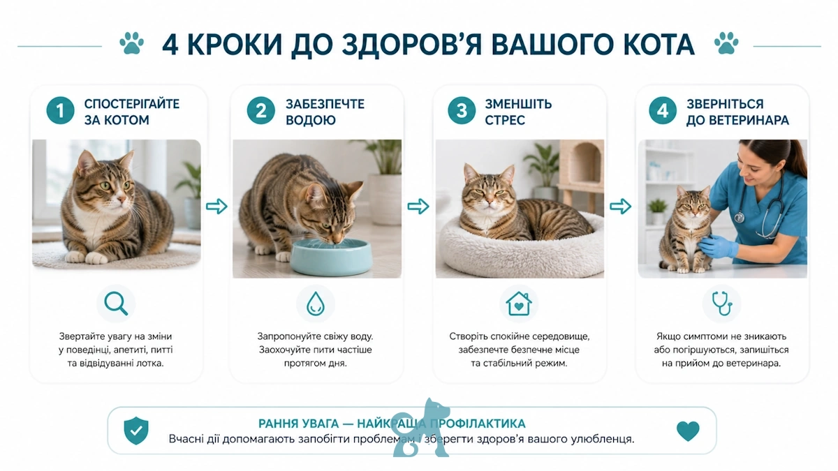 що робити при циститі у кота покрокові дії догляд вода ветеринар