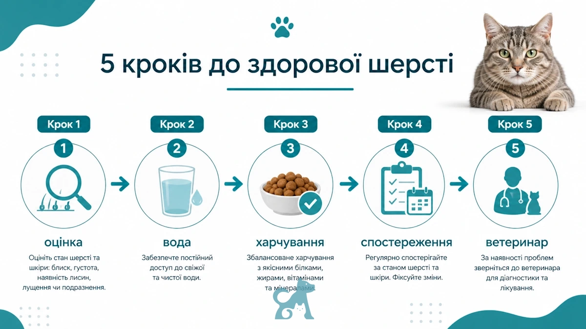 що робити при проблемах з шерстю у кота — оцінка, вода, харчування, спостереження і ветеринар