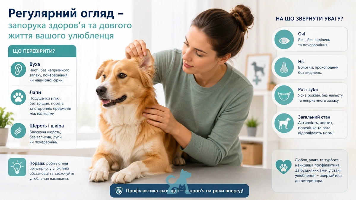 власниця проводить швидкий домашній огляд собаки та перевіряє вуха, очі, лапи і стан шерсті