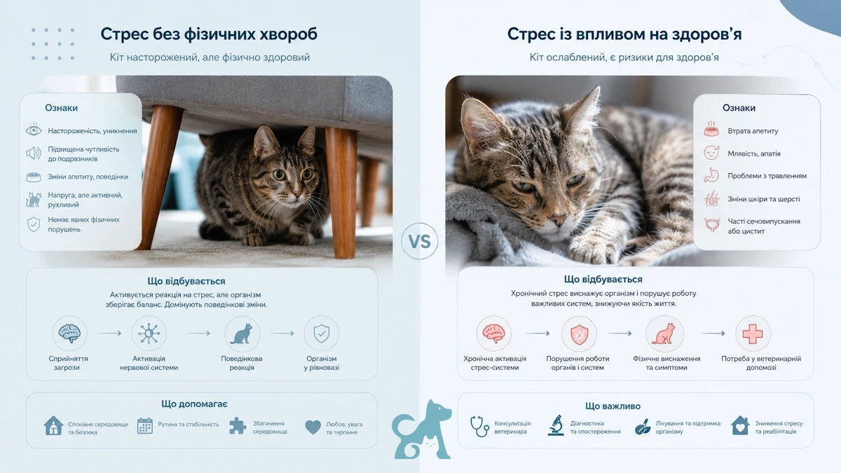 Кіт виглядає настороженим — важливо відрізнити стрес від симптомів хвороби