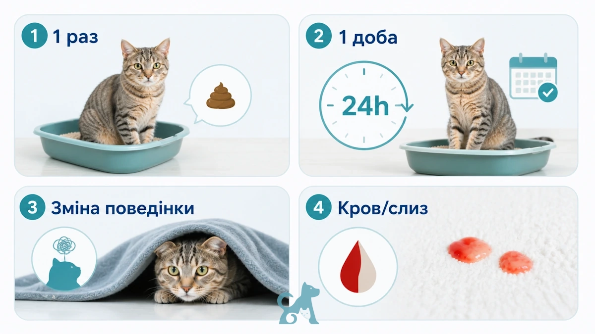 симптоми діареї у кота — частий стілець, більше 24 годин, зміна поведінки, кров або слиз