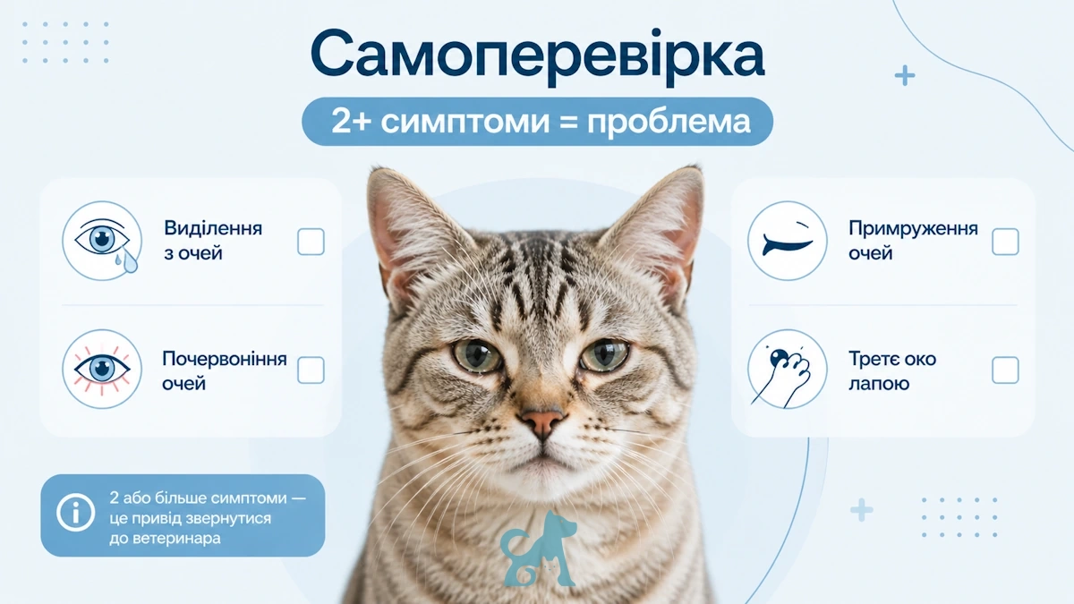 симптоми кон’юнктивіту у кота — виділення з очей, почервоніння, примруження та тертя лапою