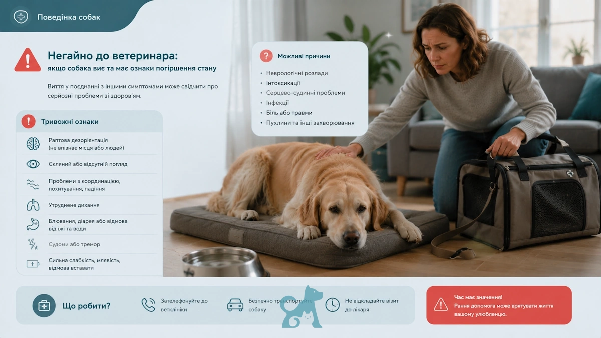 млявий собака з тривожними симптомами поруч зі стурбованою господаркою