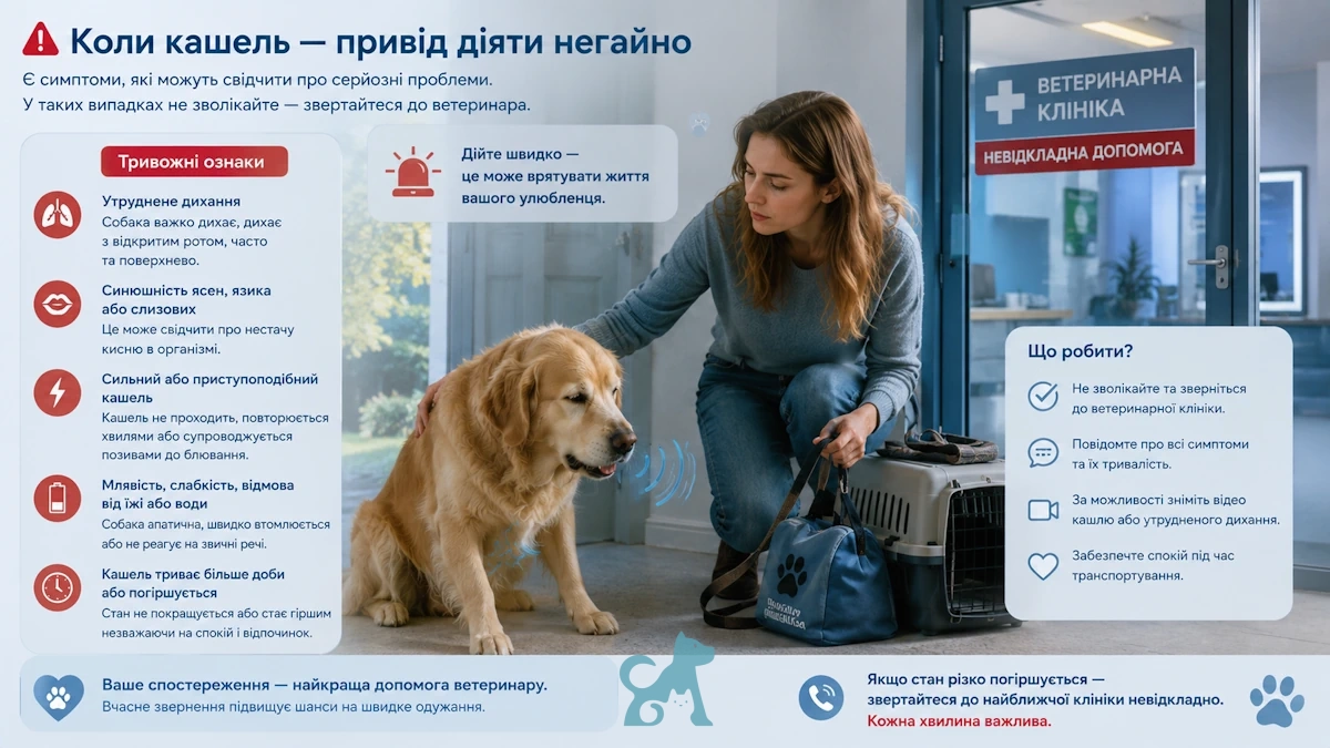 Власниця привезла собаку до ветеринарної клініки через кашель і тривожні симптоми