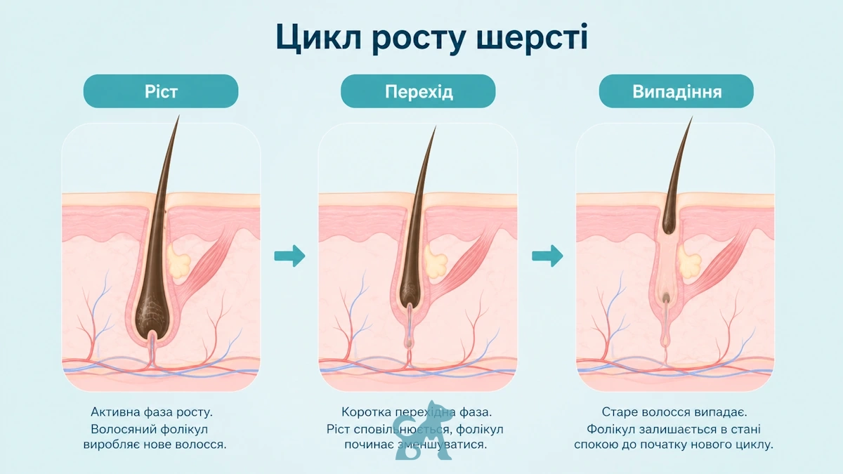 цикл росту шерсті у котів фази ріст перехід випадіння