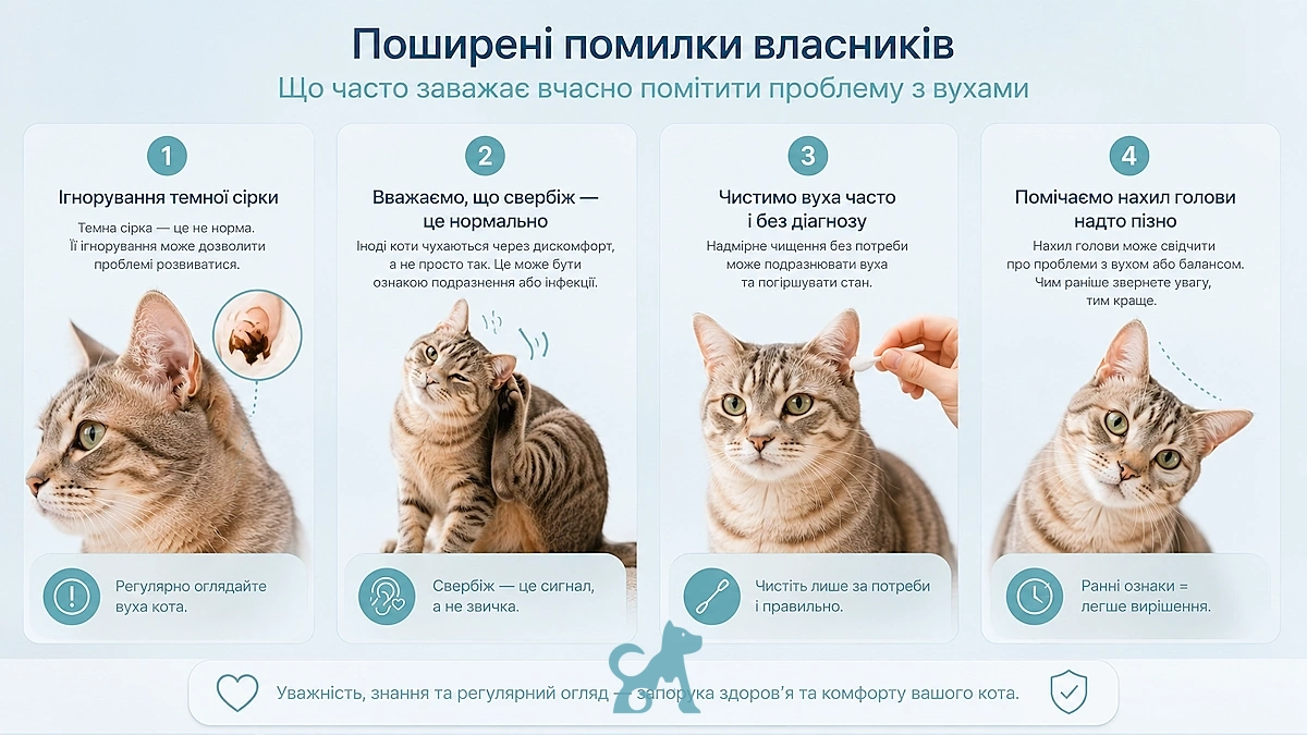 Типові помилки власників котів під час догляду за вухами та ігнорування симптомів