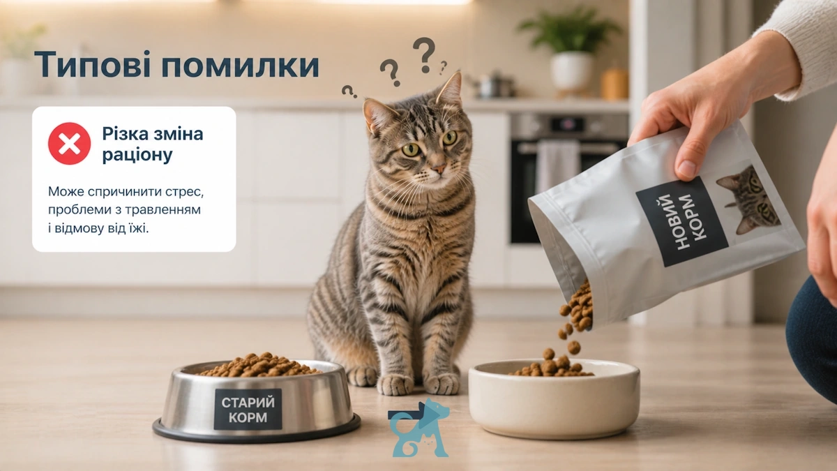 різка зміна корму кота помилка власників впливає на линьку