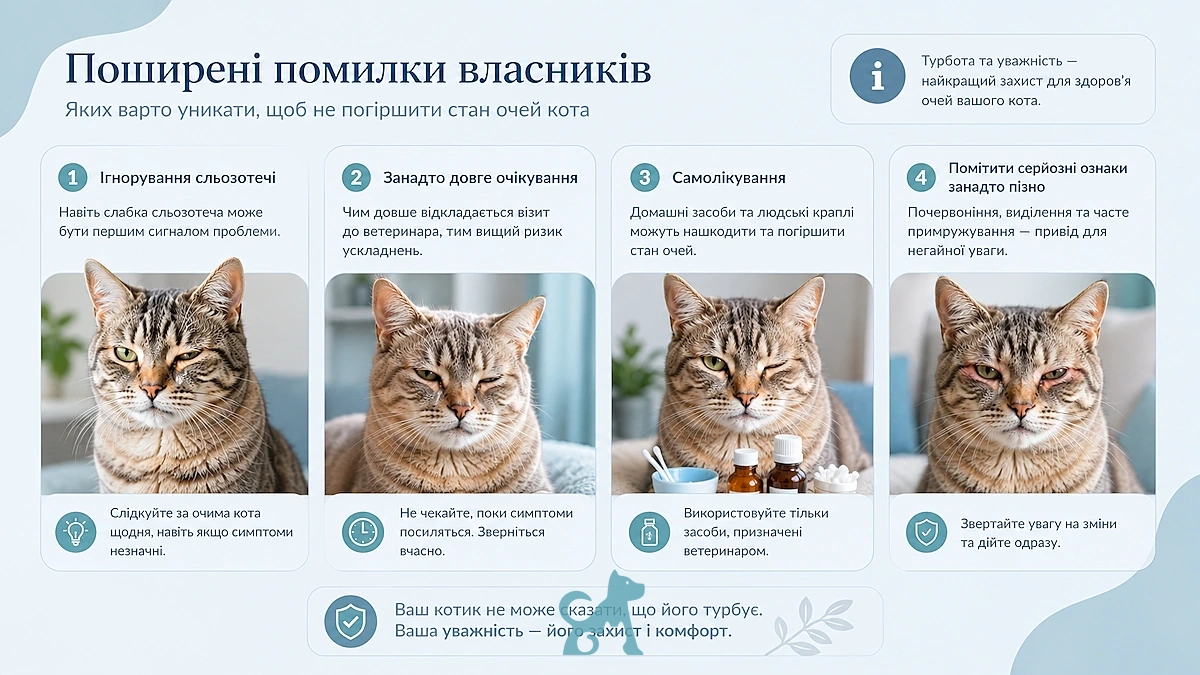 типові помилки власників котів при симптомах проблем із очима