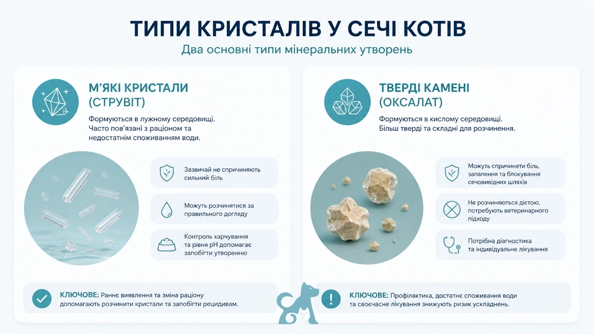 типи каменів у котів струвіт оксалат інфографіка сечокам’яна хвороба