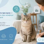 Власниця доглядає за вухами кота вдома для профілактики проблем зі здоров’ям
