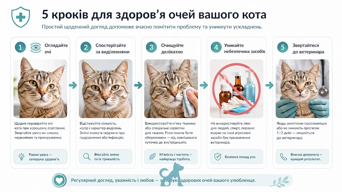 покроковий догляд за очима кота — щоденний алгоритм очищення та спостереження
