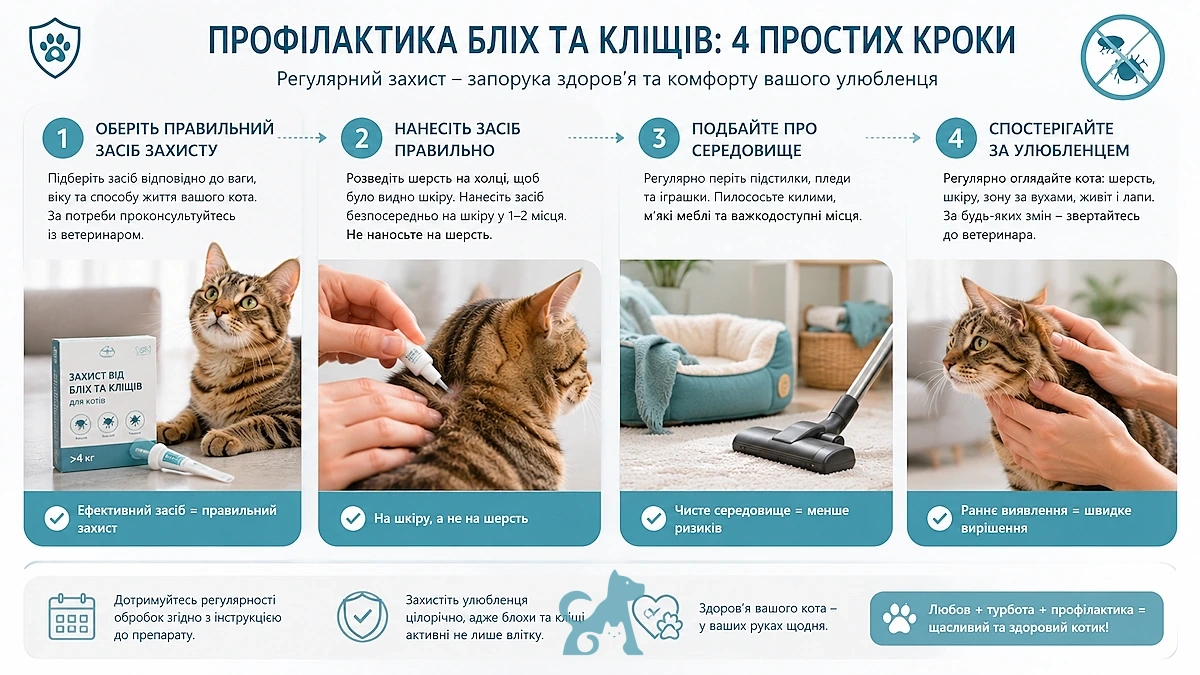 Покрокова обробка кота від бліх і кліщів у домашніх умовах