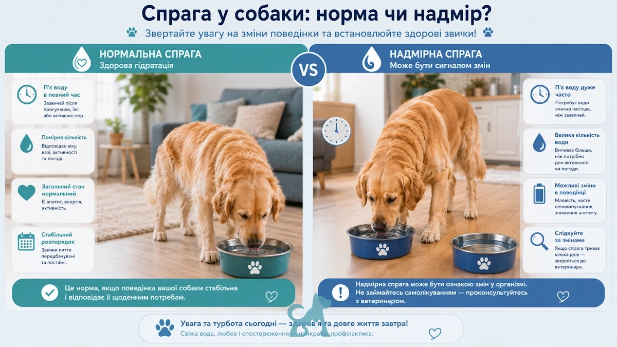 Порівняння нормальної та надмірної спраги у собаки з ознаками, на які варто звернути увагу