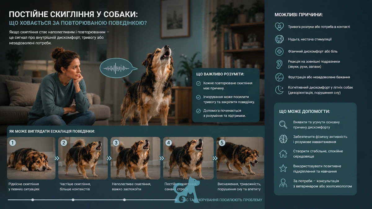 собака постійно скиглить поруч із господаркою у квартирі