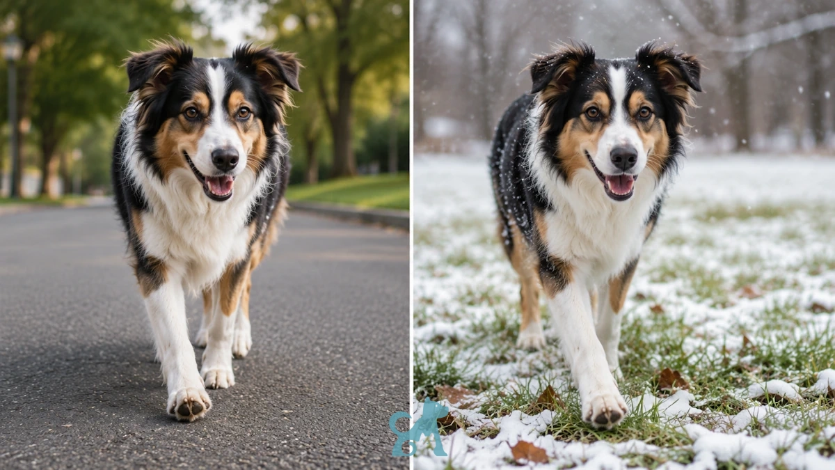 Чому прогулянки не завжди допомагають сточувати кігті — собака гуляє по асфальту та по м'якому зимовому ґрунту, де природне сточування кігтів відбувається по-різному.