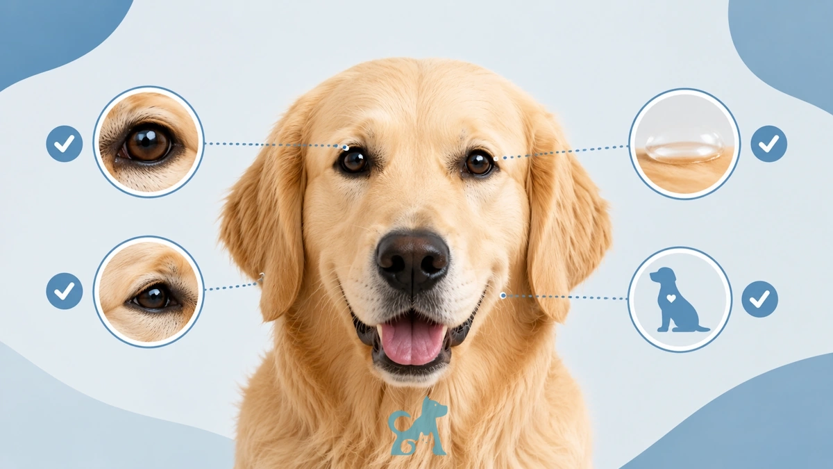 Здоровий собака з чистими очима та візуальними індикаторами нормального стану очей для швидкої самоперевірки здоров'я
